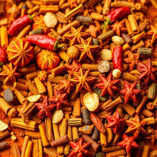 A collection of colorful spices used in Cape Malay cuisine.