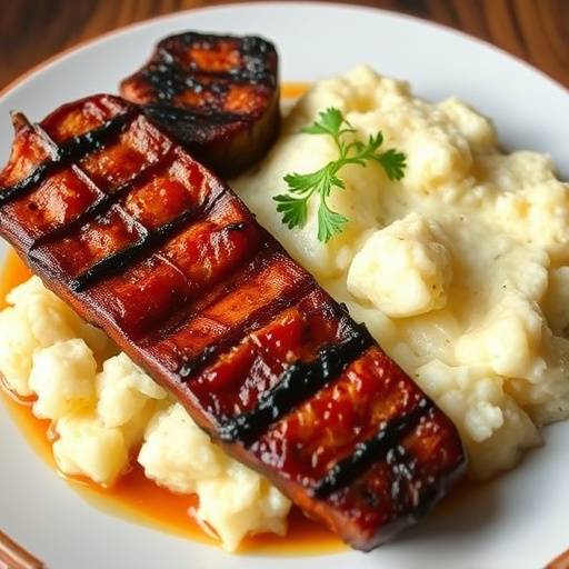 A pap and vleis dish with perfectly grilled meat and creamy pap. 