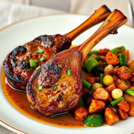 Braaied Lamb Chops with Chakalaka, grilled lamb chops served with a spicy relish