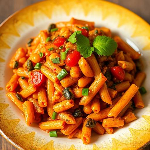 Chakalaka Pasta: A spicy and vibrant pasta dish with South African chakalaka relish.