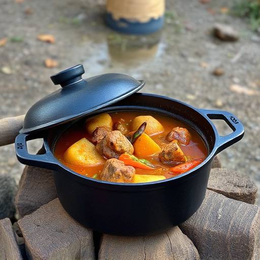 Potjiekos, a traditional South African stew cooked in a cast-iron pot